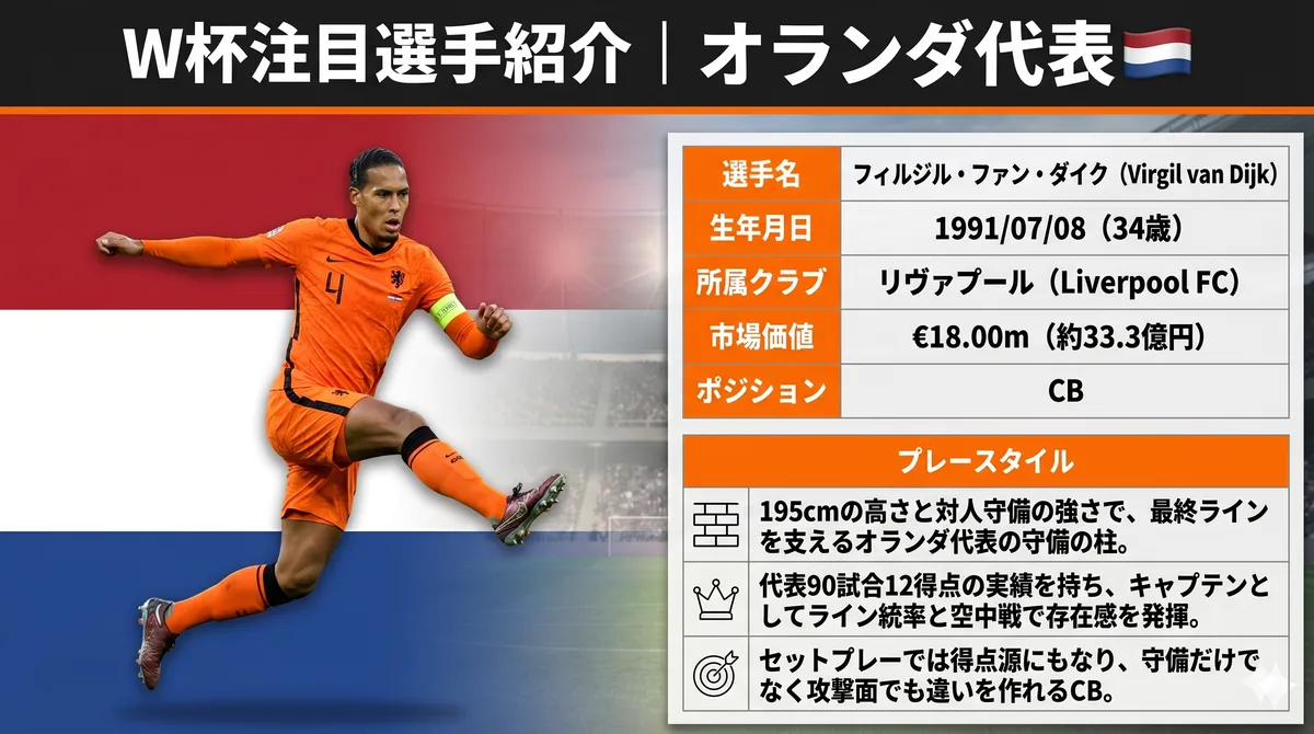 オランダ代表 フィルジル・ファン・ダイク（DF）