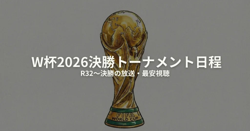 W杯2026決勝トーナメント日程のアイキャッチ画像（FIFAトロフィー）